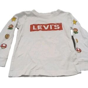 LEVI'S T-Shirt Kids Size:4-5 White  Longsleeved SUPER MARIO Graphic Print